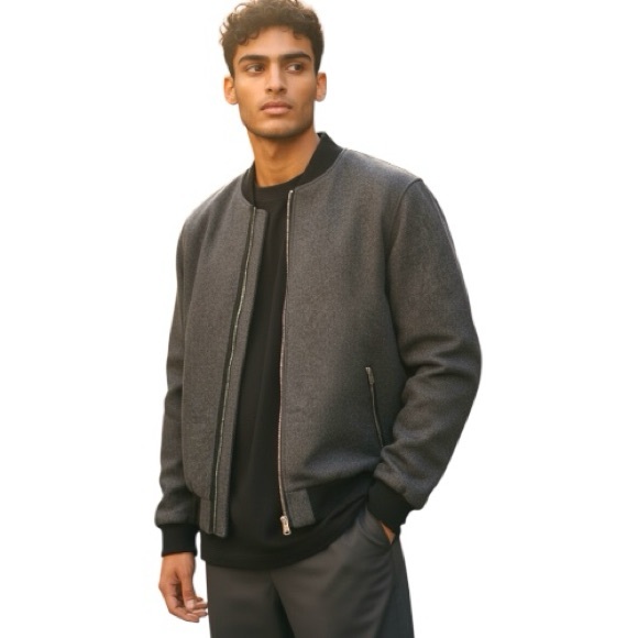 Other - CORE Jack Jones Bomber Jacket Gray Wool blend Full Zip Modern Fit Sz L Hipsters